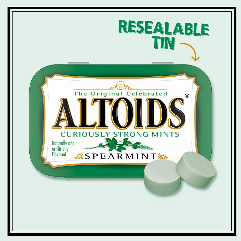 12 Packs of Spearmint Mints - Curiously Strong Breath Fresheners in Tins