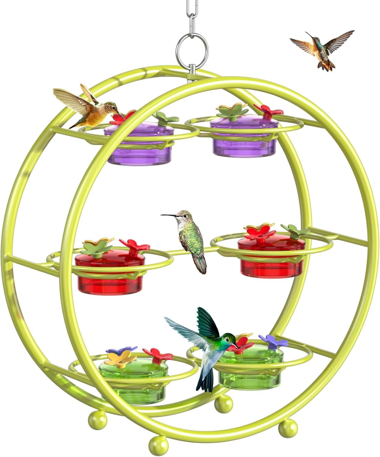 Unique Multi-Port Hummingbird Feeder - Top Fill & Leak-Proof Design in Green