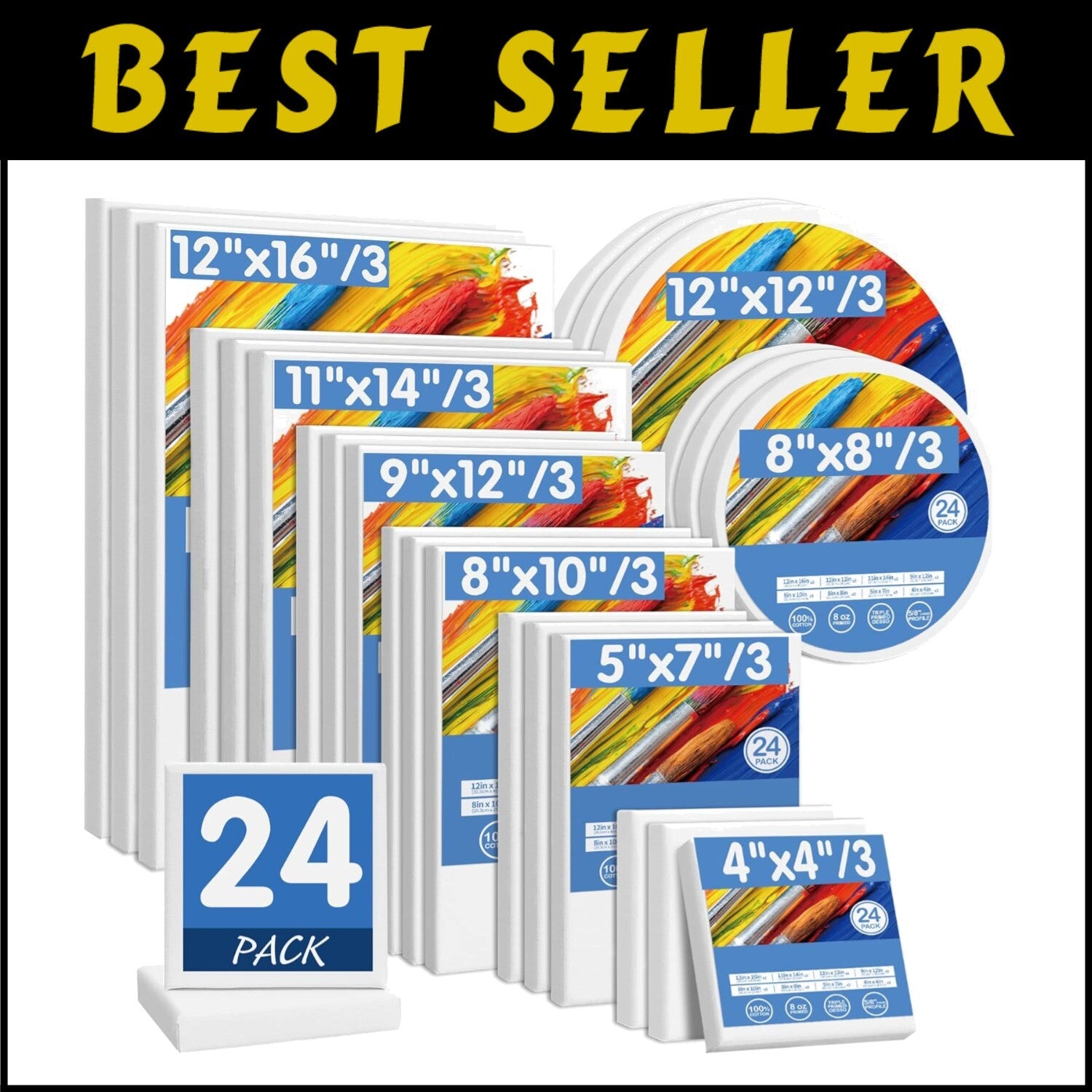 Complete Painting Set - 24 Stretched Canvases in Various Sizes, Gift for Artists