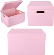 Load image into Gallery viewer, Large Pink Wooden Storage Box with Hinged Lid – Elegant Organization Solution