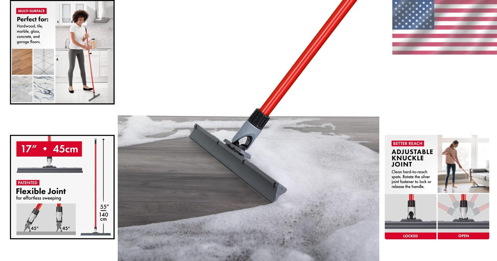 Effortless Floor Cleaning with Heavy Duty 17-Inch Silicone Squeegee Broom