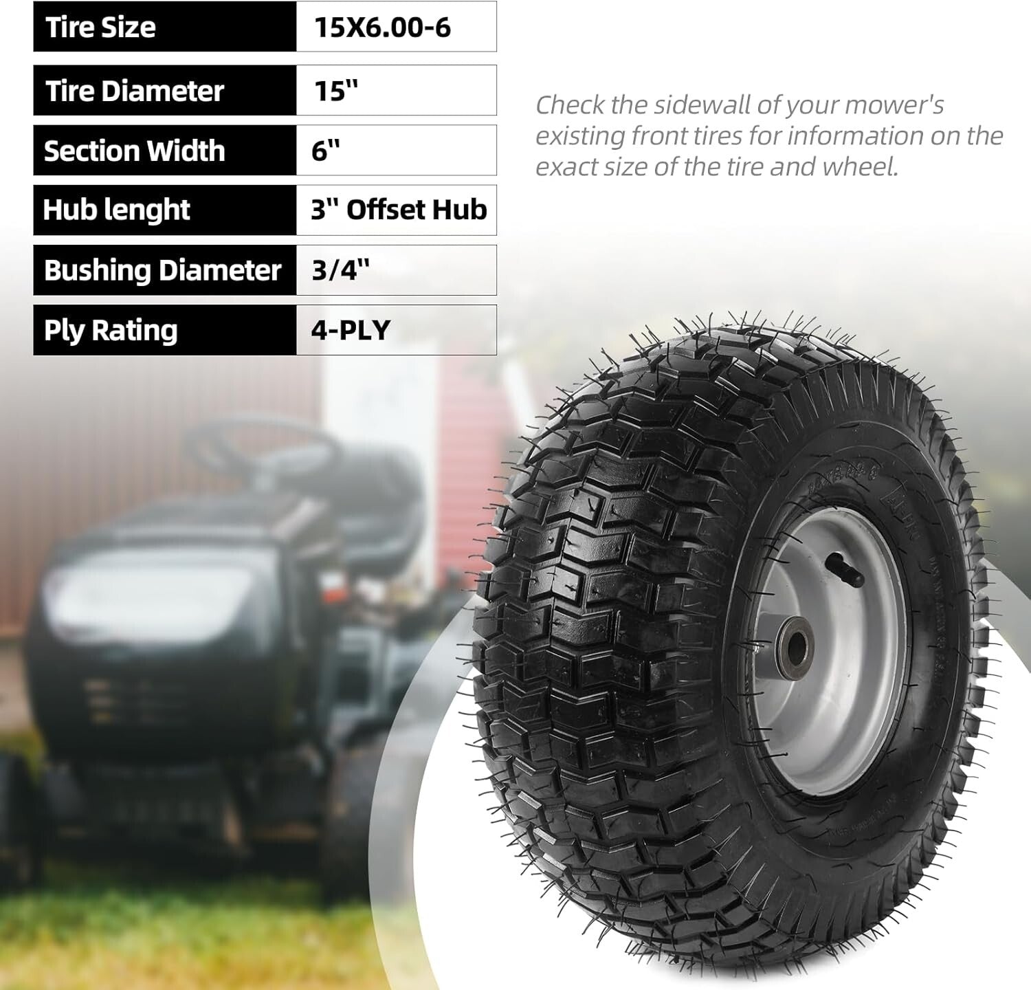 4-Ply 15 x 6.00-6 Tire & Wheel Assembly - Ideal for John Deere Riding Mowers