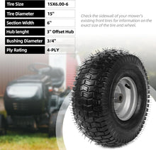Load image into Gallery viewer, 4-Ply 15 x 6.00-6 Tire &amp; Wheel Assembly - Ideal for John Deere Riding Mowers
