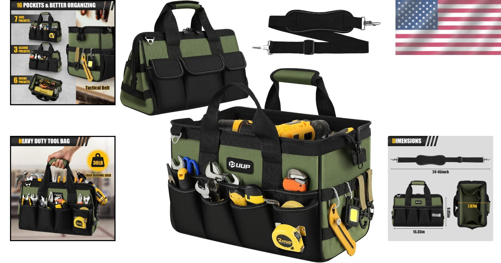 Durable 15-Inch Tool Bag with Adjustable Shoulder Strap - Ideal for Mechanics