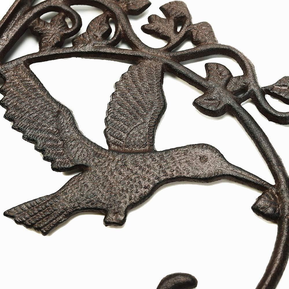 Heavy-Duty Hummingbird Wall Hooks - Adjustable 10.4 Inch Cast Iron Set of 2