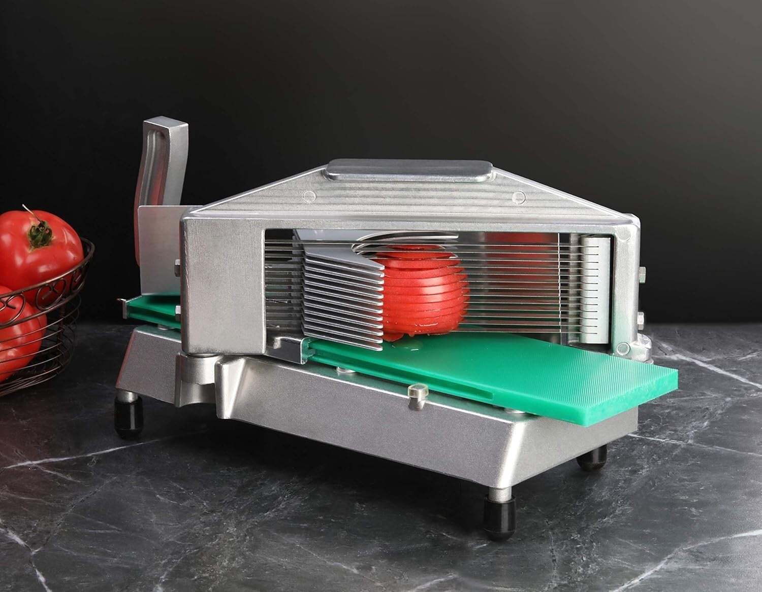 Durable Manual Tomato Slicer - 3/16-Inch Stainless Steel Blades, Dishwasher Safe