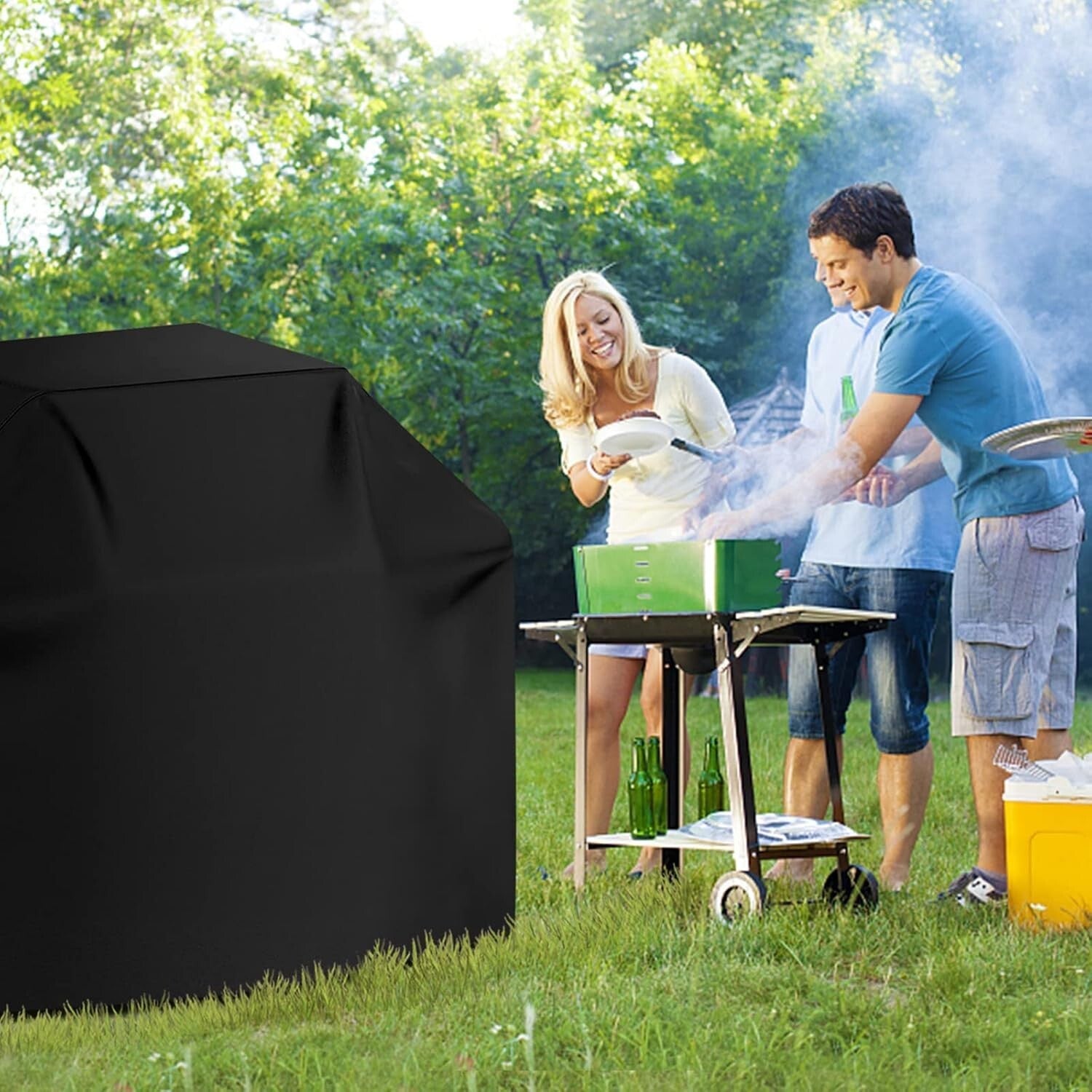 Premium Black BBQ Grill Cover 600D with Adjustable Straps - Weather Resistant