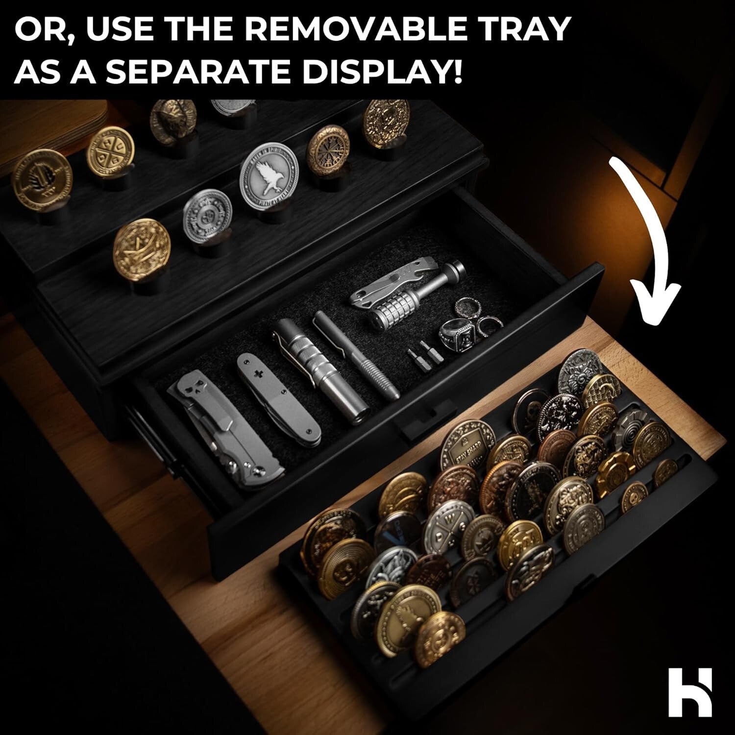 Handcrafted Challenge Coin Display Case with Drawer – Gift for Coin Enthusiasts