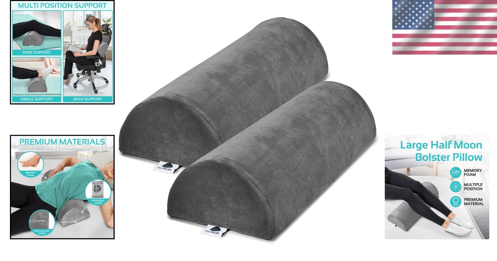 Multi-Position Lumbar Support Bolster Pillows for Legs & Head - Machine Washable
