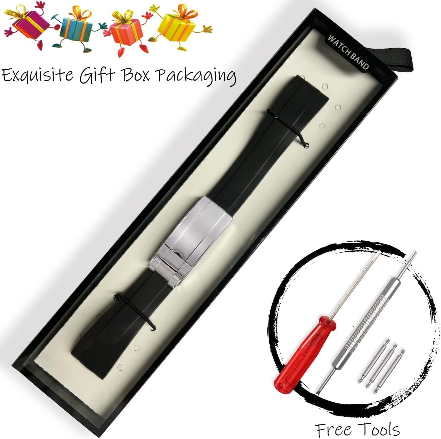 Elegant 20mm Rubber Watch Band for Rolex Submariner & Daytona - Adjustable Fit