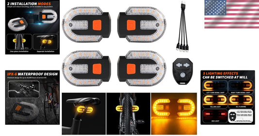 Multipurpose USB Rechargeable LED Turn Signals - 4Pcs Biking Safety Lights