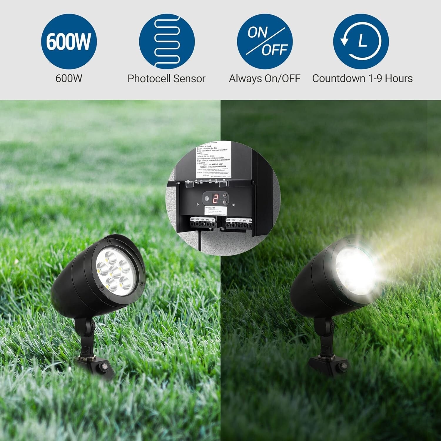 600W Wall-Mounted Landscape Transformer with Corrosion Resistance & Photo Sensor