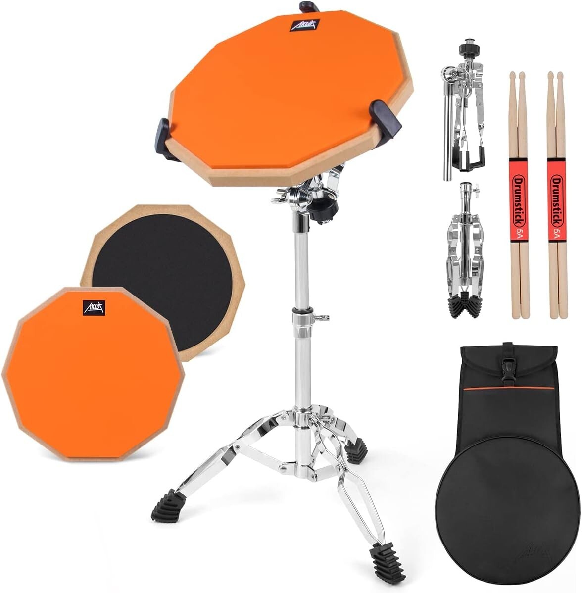 All-in-One 12 Inch Practice Pad Set with Snare Stand and Sturdy Bag for Drummers