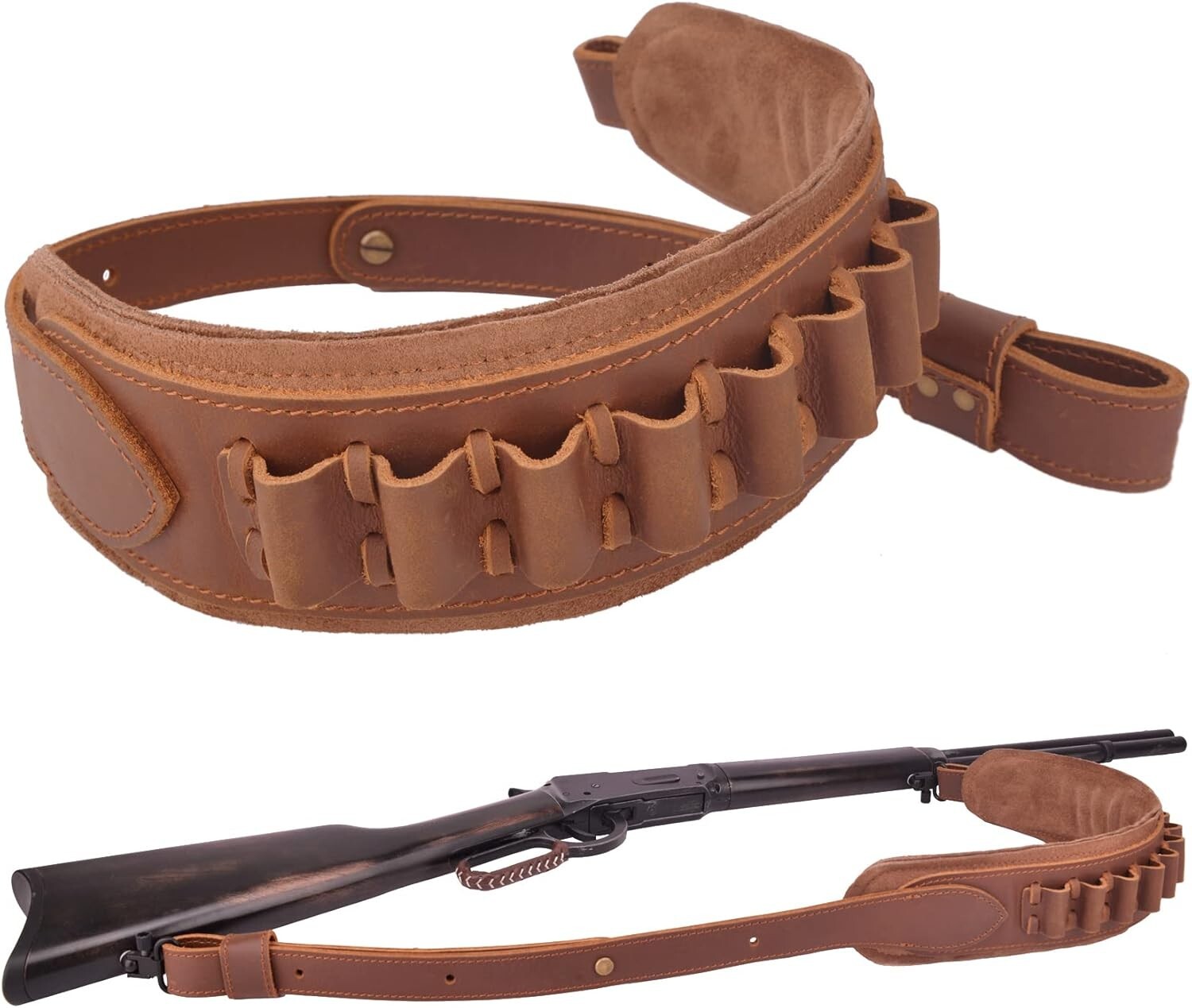 Ergonomic Leather Buttstock with Adjustable Rifle Sling for .30-30 & Beyond