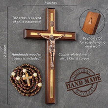 Load image into Gallery viewer, Stylish 12-Inch Handmade Crucifix with Wooden Rosary - Ideal Gift for Baptisms