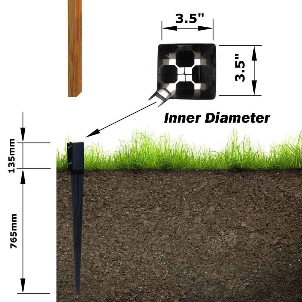 Durable Black Powder Coated Fence Post Anchor Ground Spike 36x4 Inches, 4-Pack