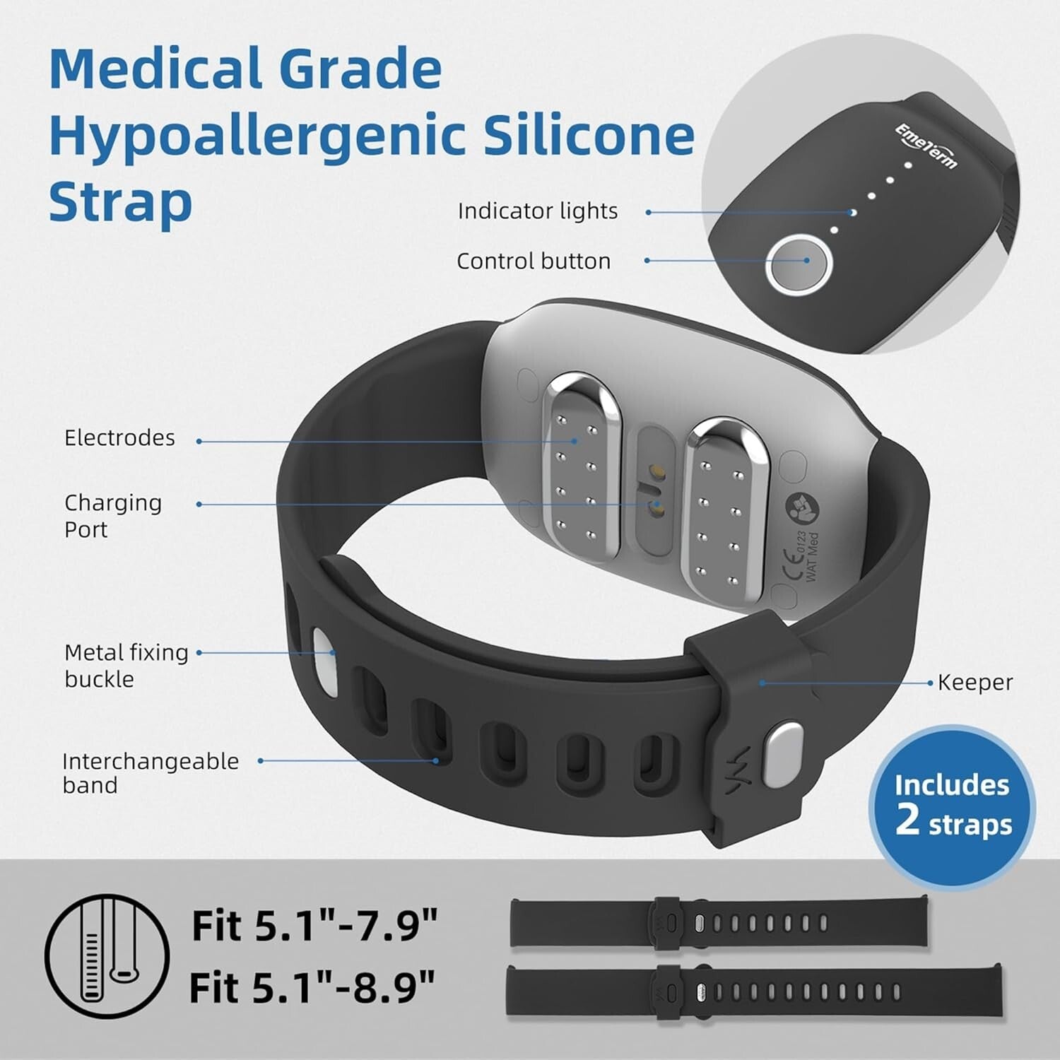Rechargeable Adjustable Anti-Nausea Wristband for Morning and Motion Sickness