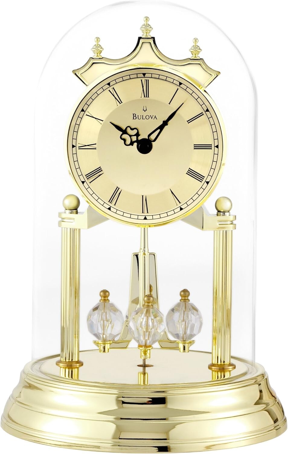 Elegant Analog Clock with Revolving Pendulum & Brass Finish - Tabletop Design
