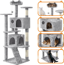 Load image into Gallery viewer, Light Gray Cat Condo with Three Platforms &amp; Scratching Posts - Easy Assembly