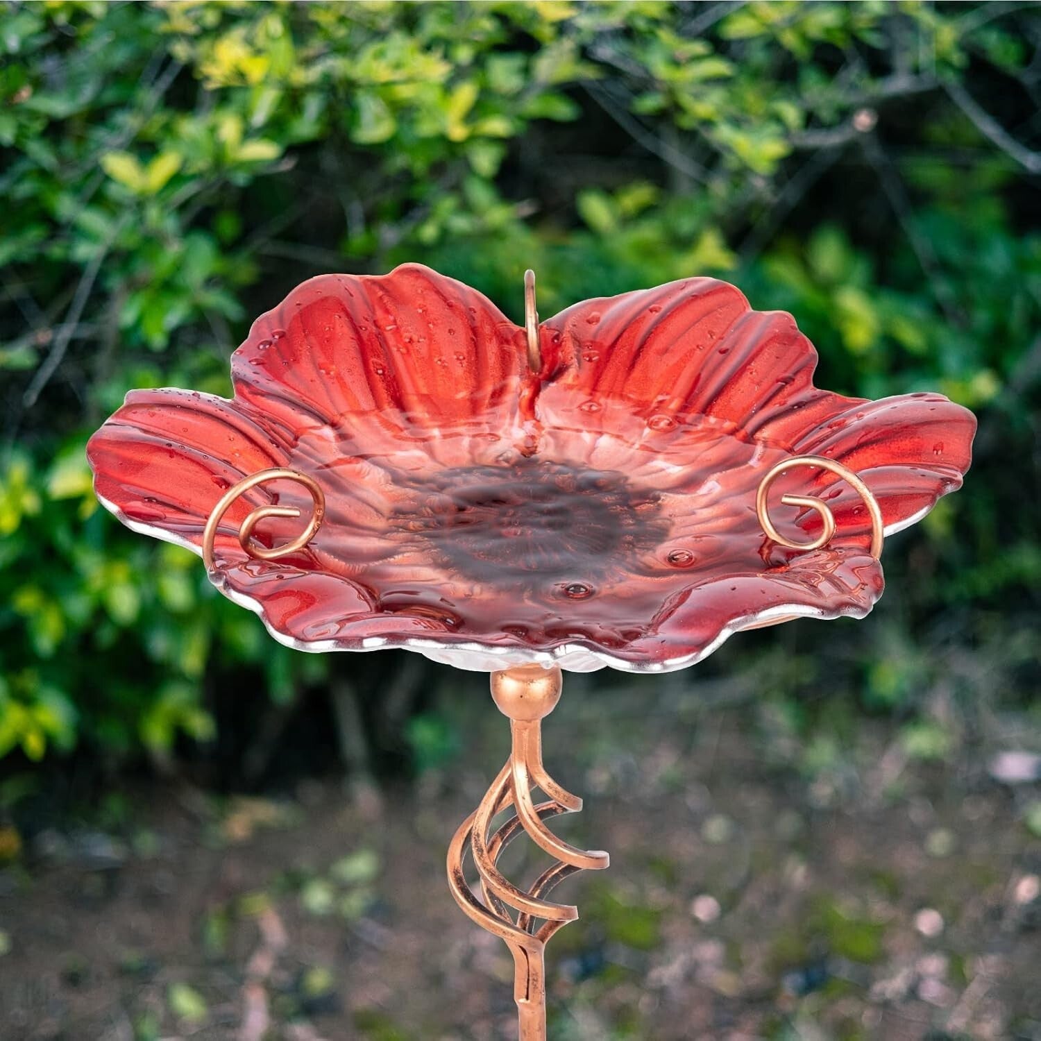 Elegant 31-Inch Birdbath Feeder in Vibrant Red Glass - Perfect for Garden Spaces