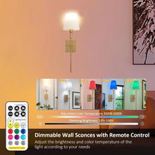 Load image into Gallery viewer, Elegant Gold Battery-Powered Wall Sconce Set - Dimmable &amp; Adjustable Lighting