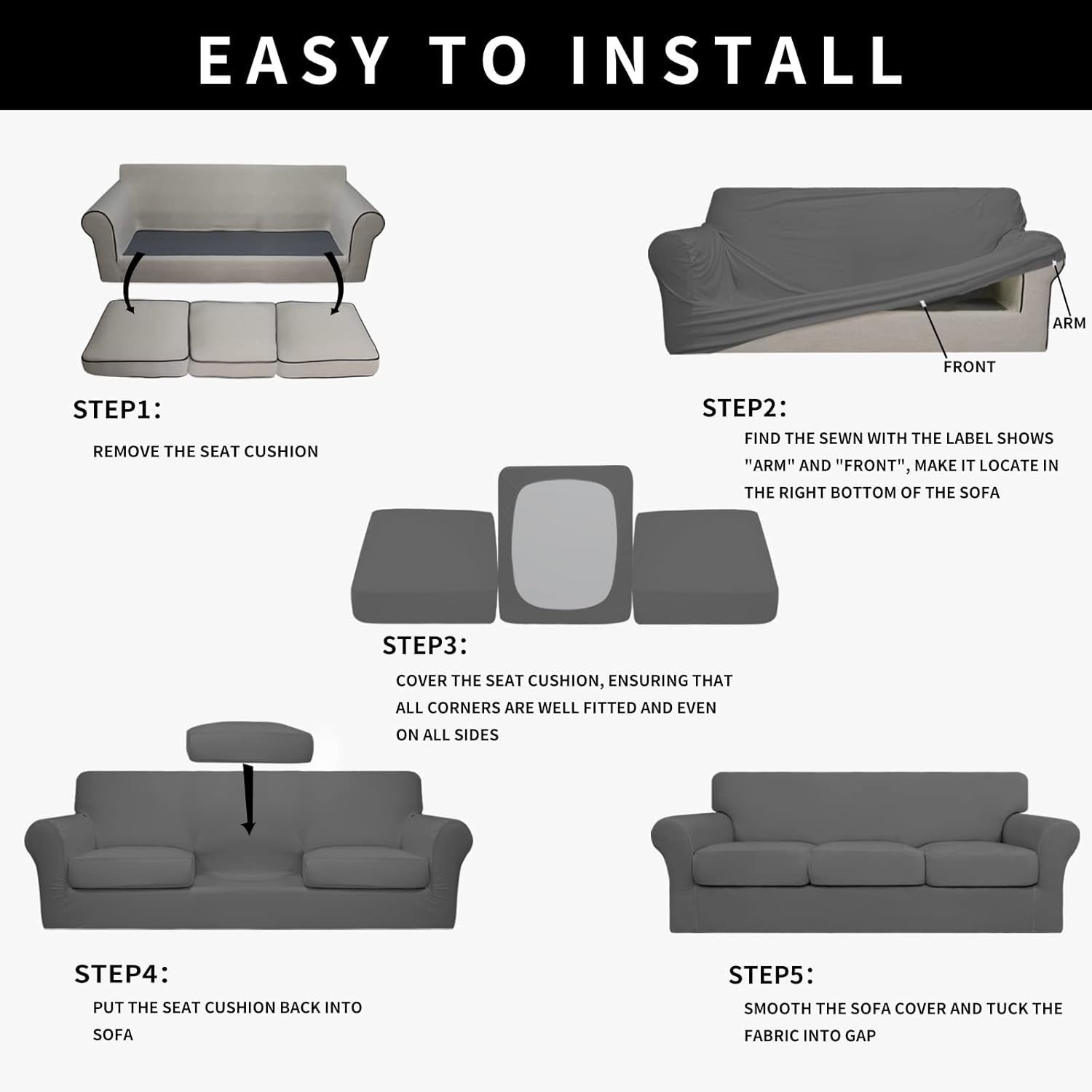Elegant 4-Piece Couch Cover Set in Gray - Perfectly Waterproof for Kids & Pets