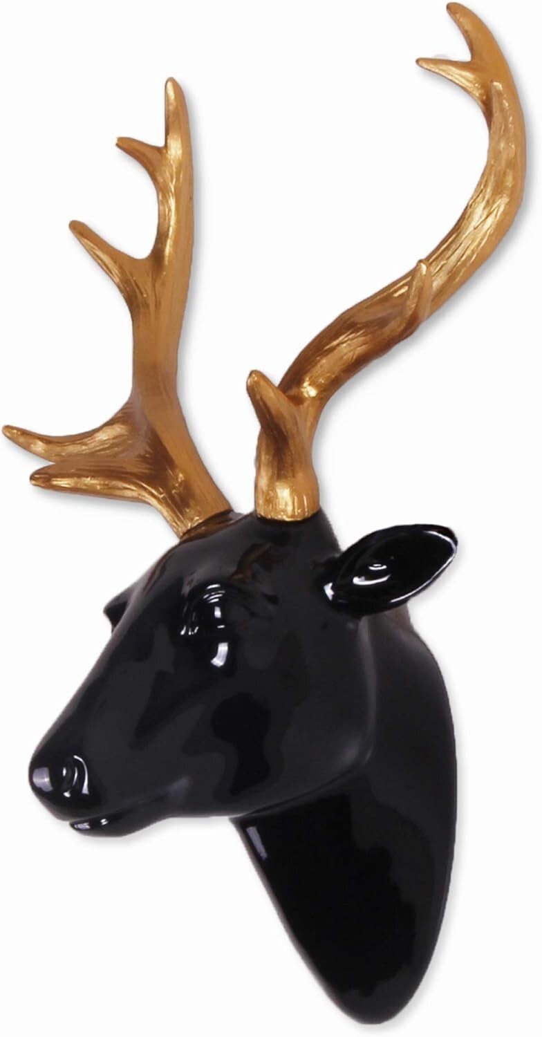 Lightweight Black Faux Deer Head with Gold Antlers - Perfect for Unique Wall Art