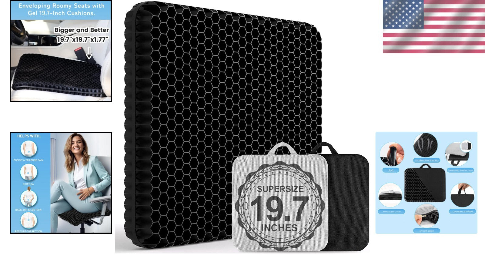 Pain-Relief Gel Seat Cushion with Non-Slip Bottom - Perfect for All Chairs