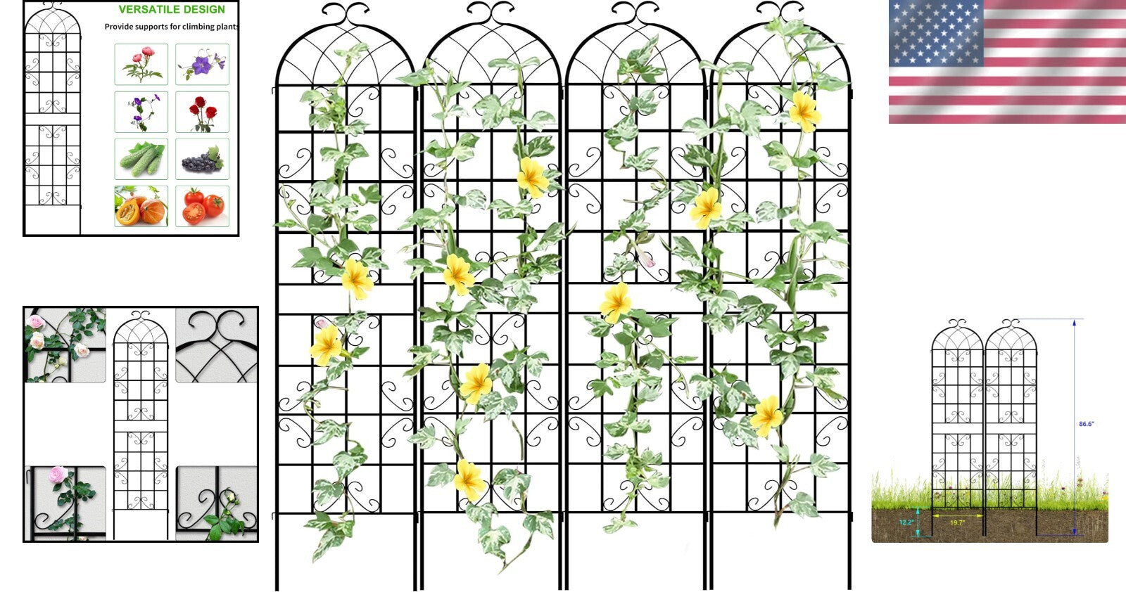 Versatile 4-Panel Outdoor Iron Garden Arch - Cultivate Stunning Climbing Plants