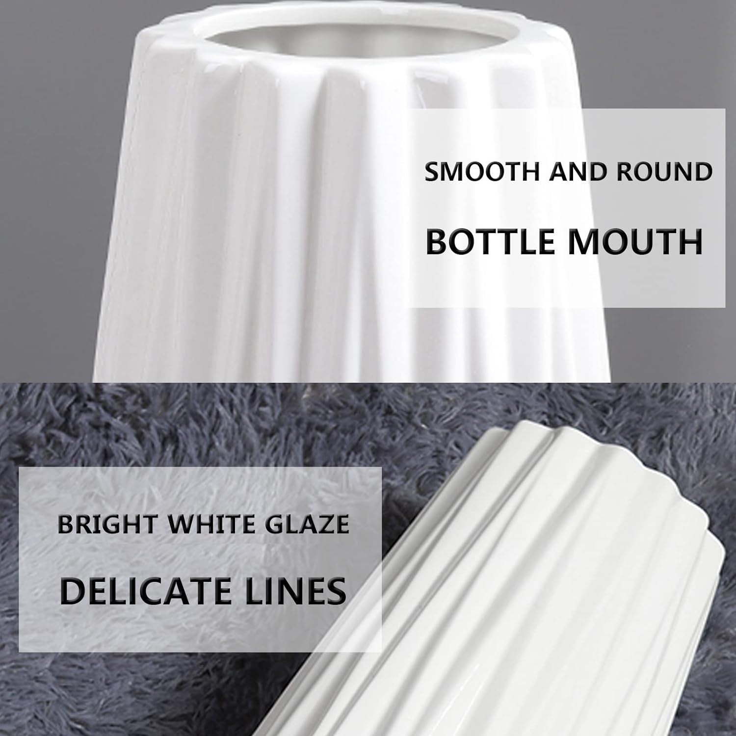 Durable 24-Inch White Ceramic Vase with Floral Pattern - Modern Home Centerpiece