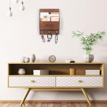 Load image into Gallery viewer, Rustic Wall-Mounted Mail Organizer with Key Holder and 3 Hooks in Dark Brown