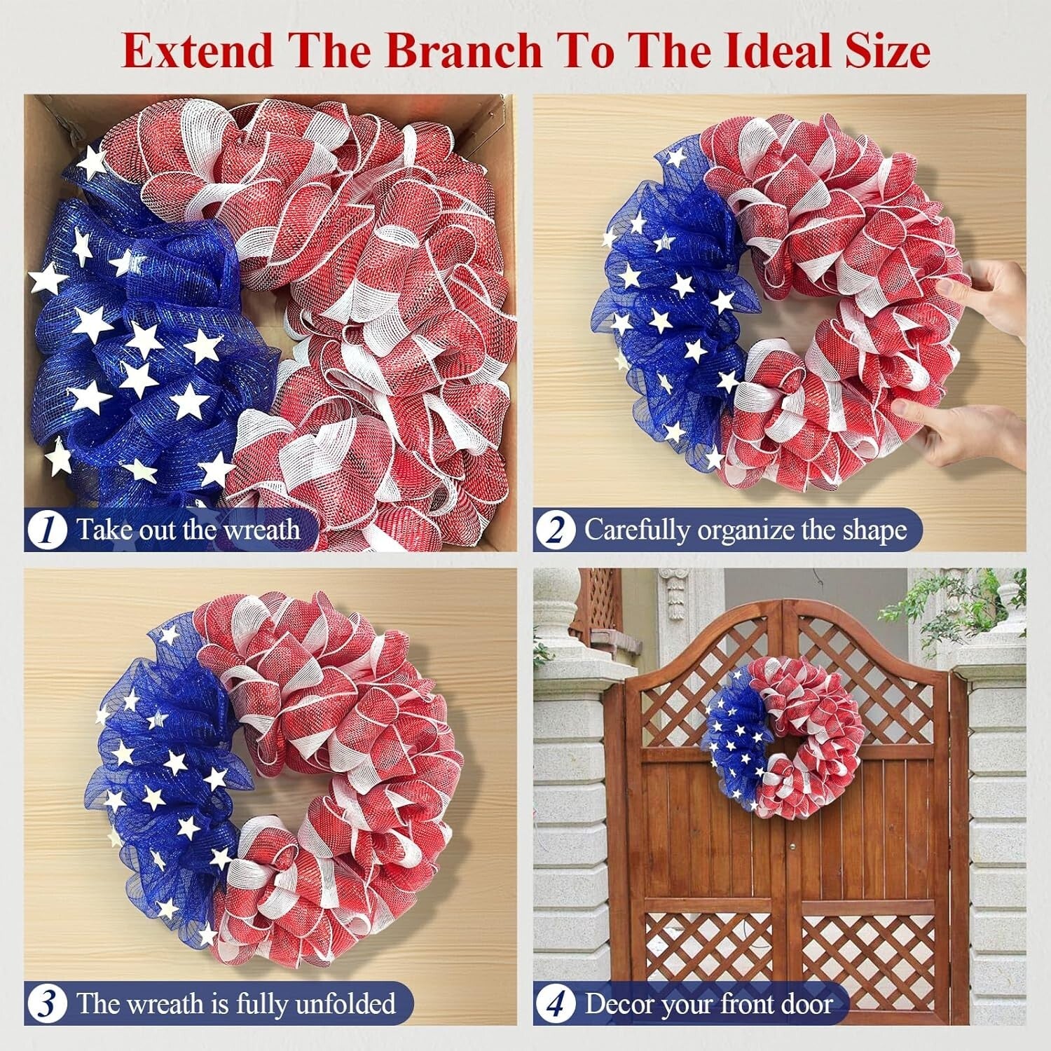Durable Handcrafted 4th of July Mesh Wreath - Ideal for Summer and Memorial Day