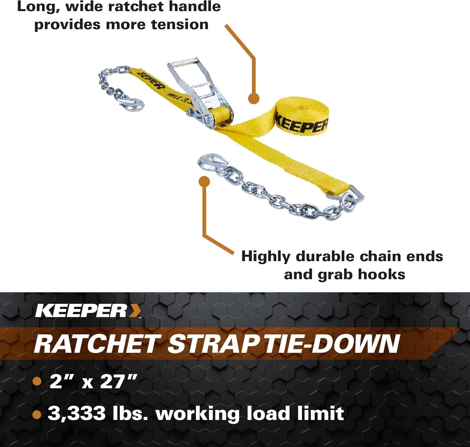 2" x 27' High-Performance Ratchet Cargo Strap with Grab Hook - 3,333 lbs WLL