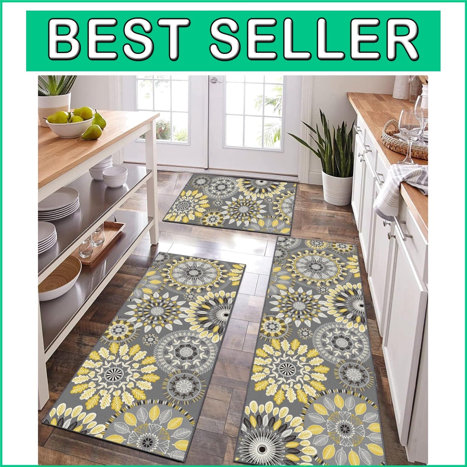Boho 3-Piece Kitchen Rug Set - Non-Slip Runner & Floral Design for Modern Homes