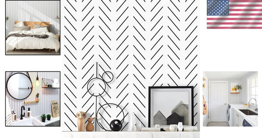 17.7in x 590.5in Black and White Removable Wallpaper - Stylish Herringbone Decor