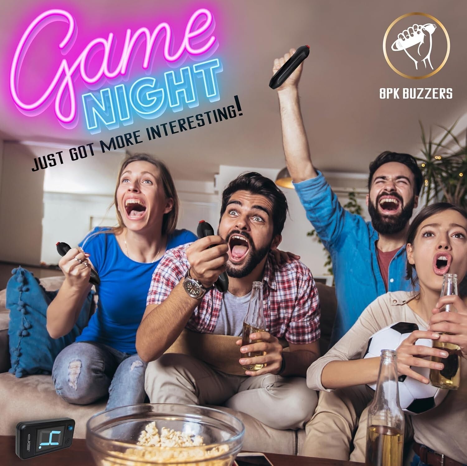 8-Player Wireless Game Buzzer System with LED Display for Trivia and Jeopardy