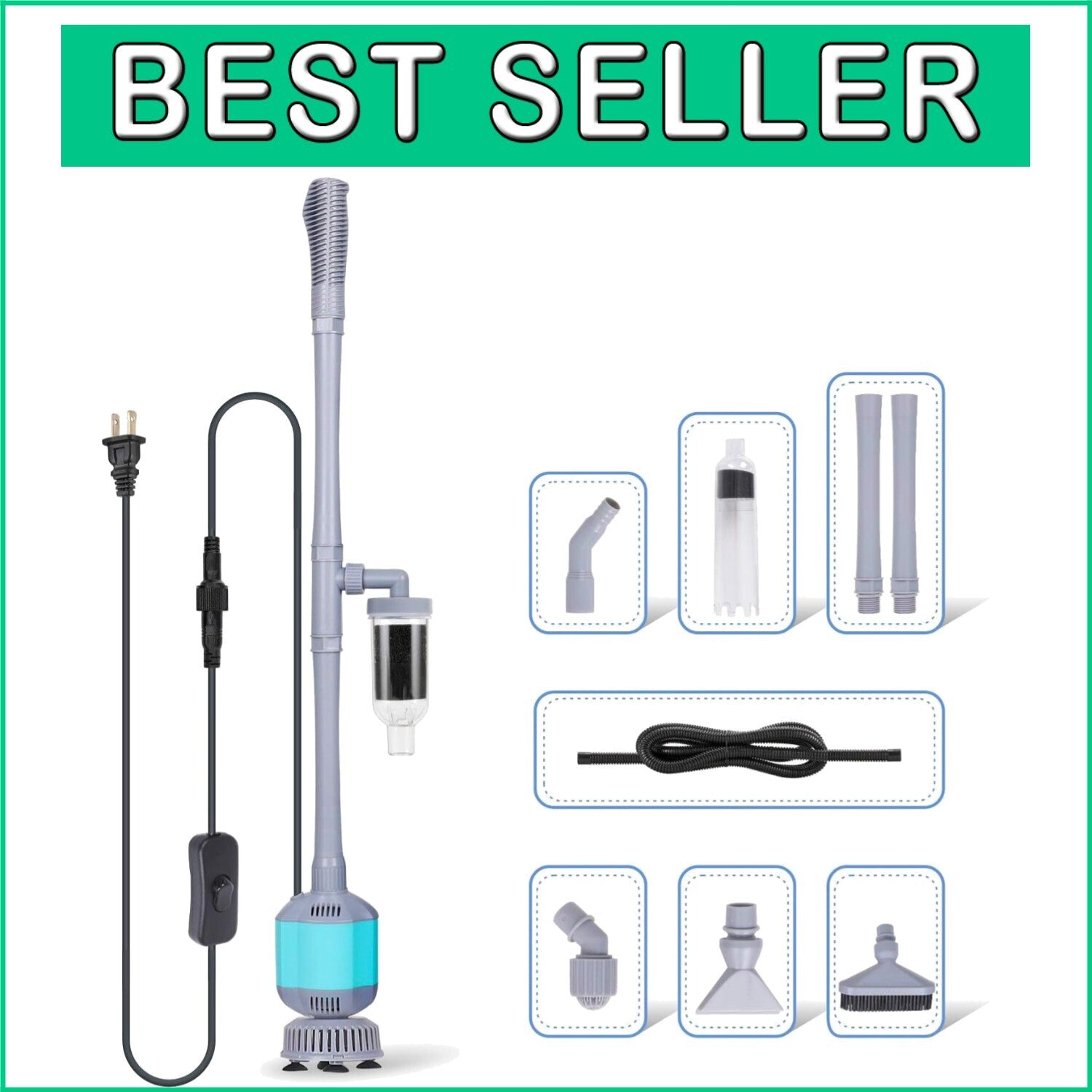 Automatic Fish Tank Cleaner with Adjustable Length - 5 in 1 Vacuum System