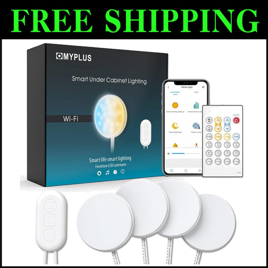 4-Pack Under Cabinet Smart Puck Lights - Adjustable Colors & Remote Control
