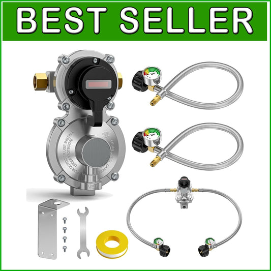2-Stage Auto Changeover RV Propane Regulator with 18" Stainless Braided Hoses