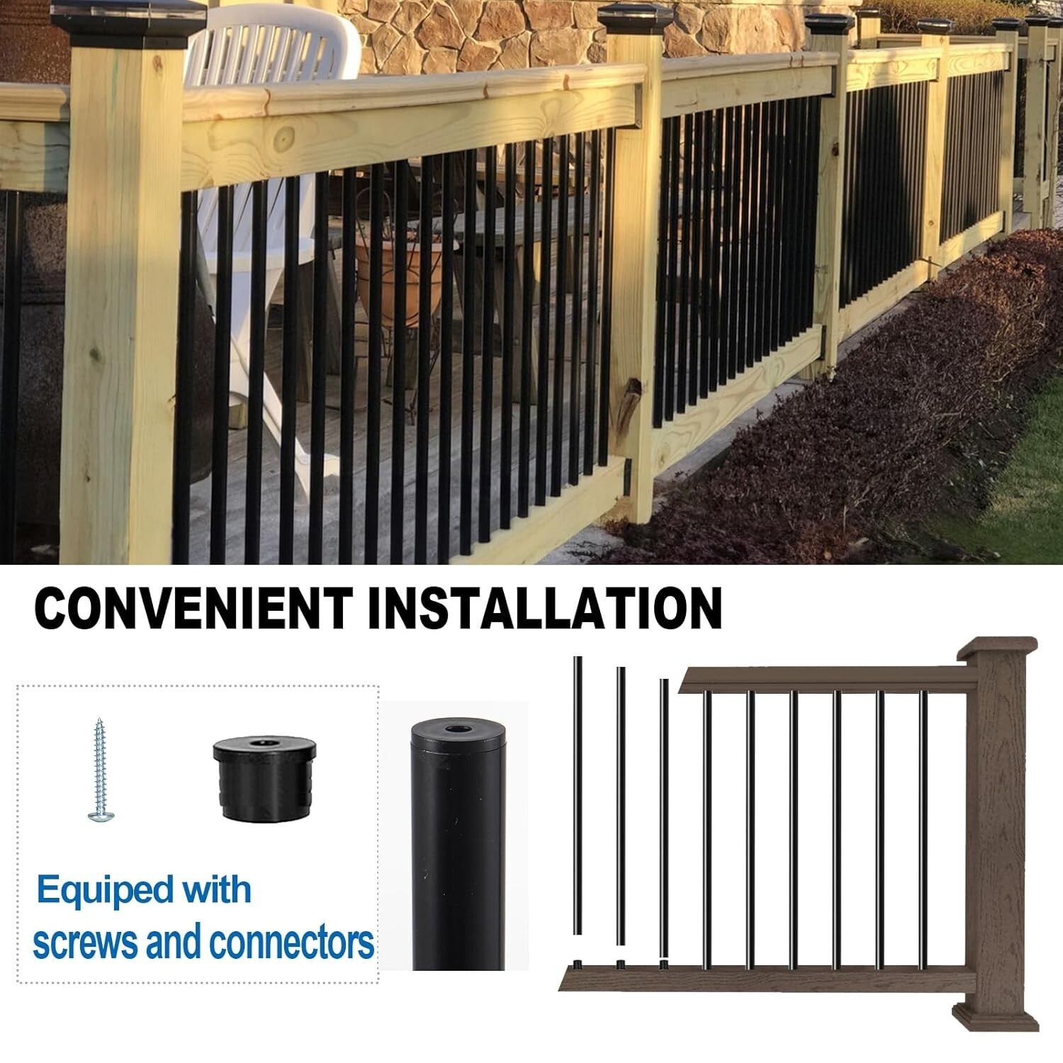 36" Black Aluminum Deck Railing Balusters - DIY Easy Assemble with Connectors