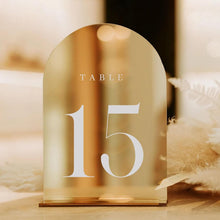 Load image into Gallery viewer, Elegant Gold Mirror Wedding Table Numbers 1-15 with Sturdy Acrylic Stands