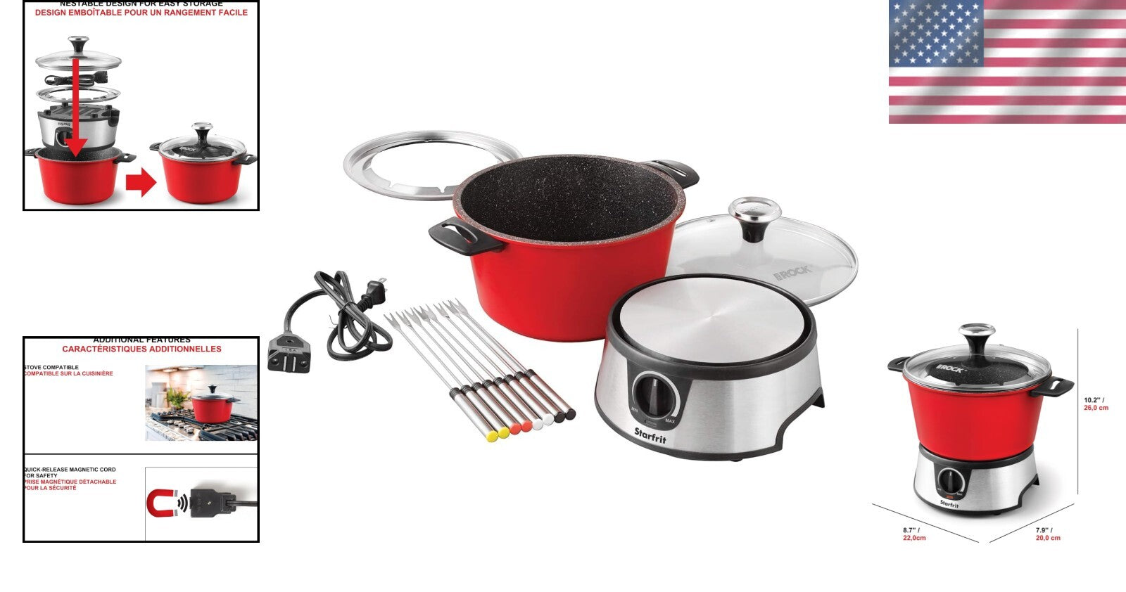 13PC The Rock Fondue Set with Quick Release Cord - 3.2QT Capacity for Gatherings