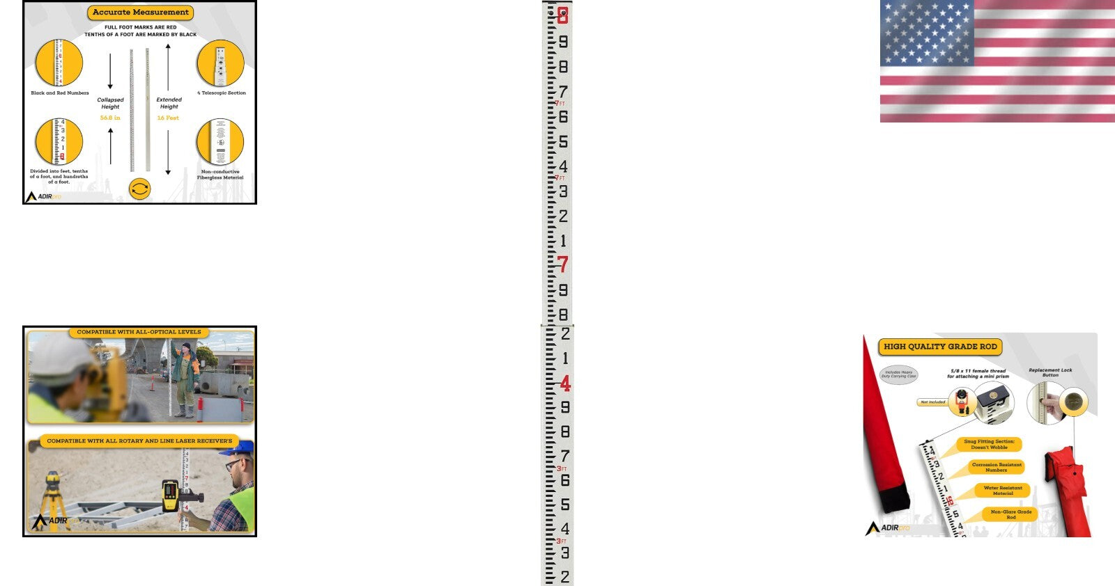 Durable 16' Fiberglass Grade Rod – 4-Section Telescoping for Accurate Leveling