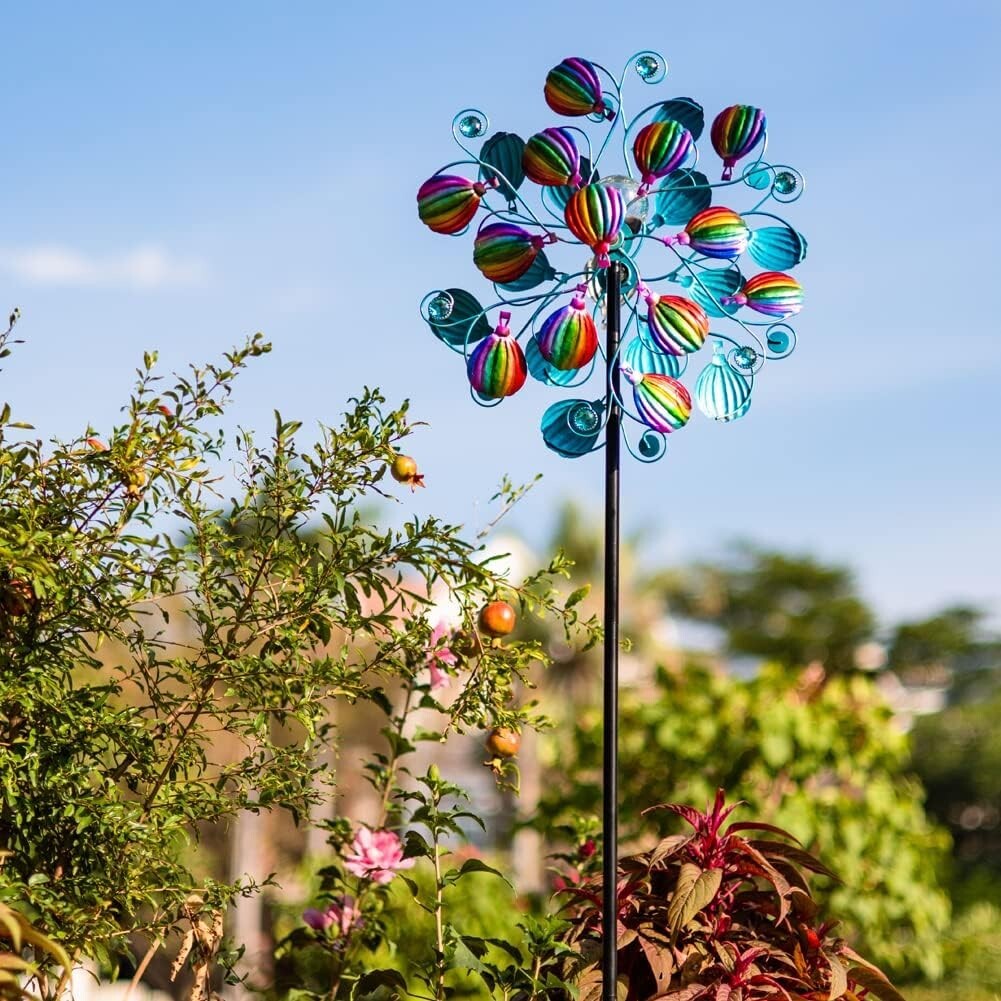 Solar-Powered Hot Air Balloon Kinetic Spinner with LED Lights for Gardens