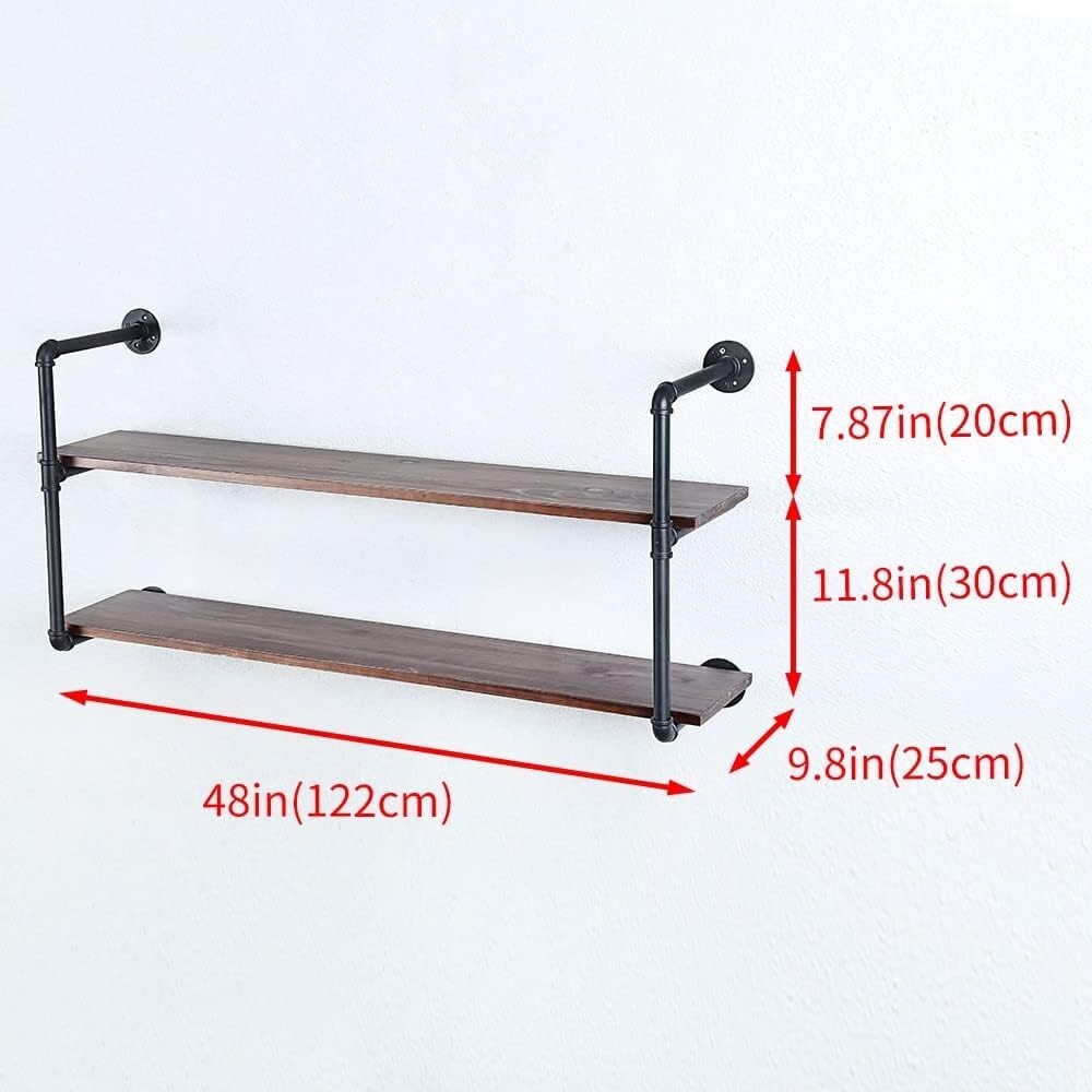 48in Industrial Pipe Floating Bookshelves - Rustic Metal & Wood Wall Storage