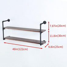 Load image into Gallery viewer, 48in Industrial Pipe Floating Bookshelves - Rustic Metal &amp; Wood Wall Storage