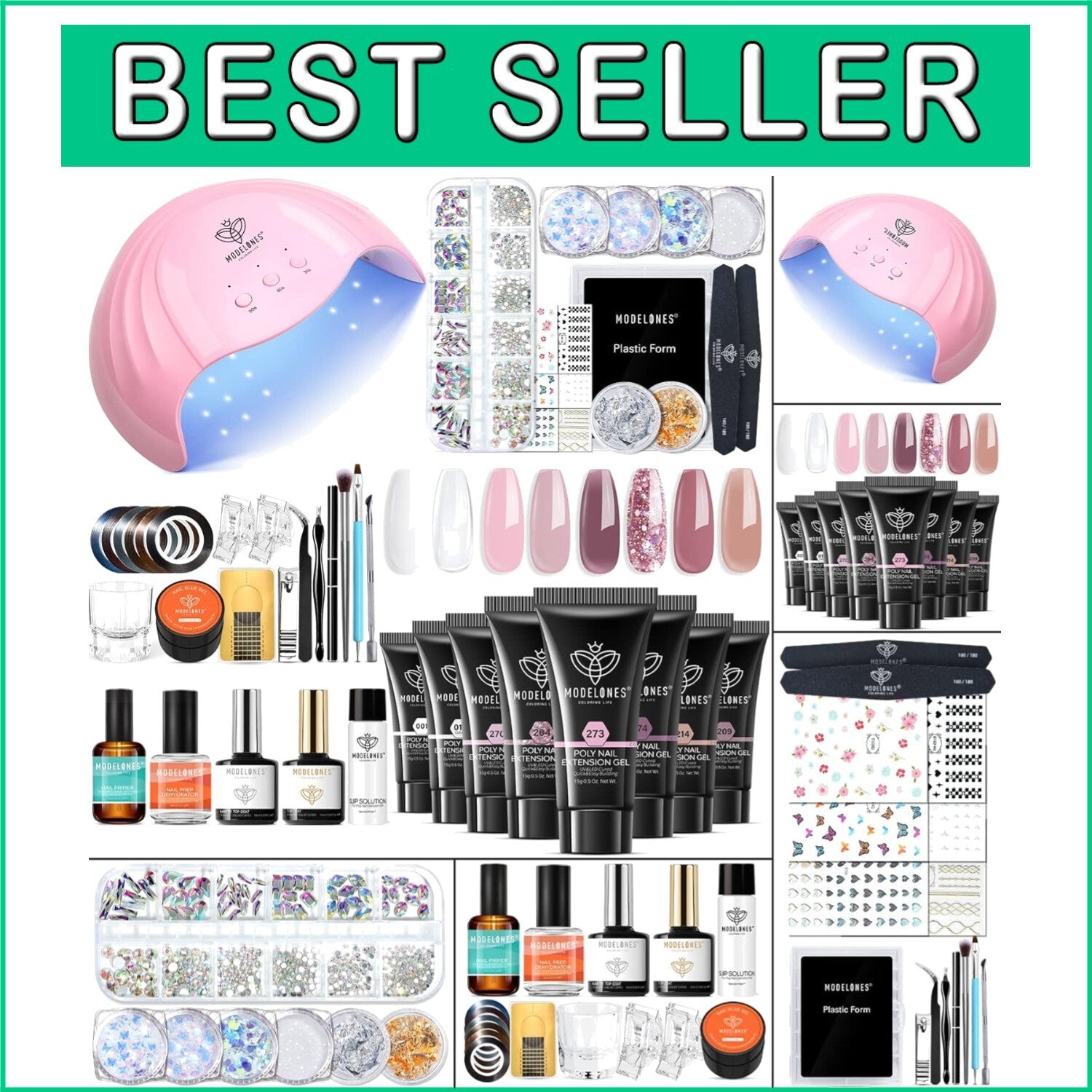 DIY Nail Art Essentials: 8 Rosy Poly Gel Colors & 48W Lamp for Stunning Results