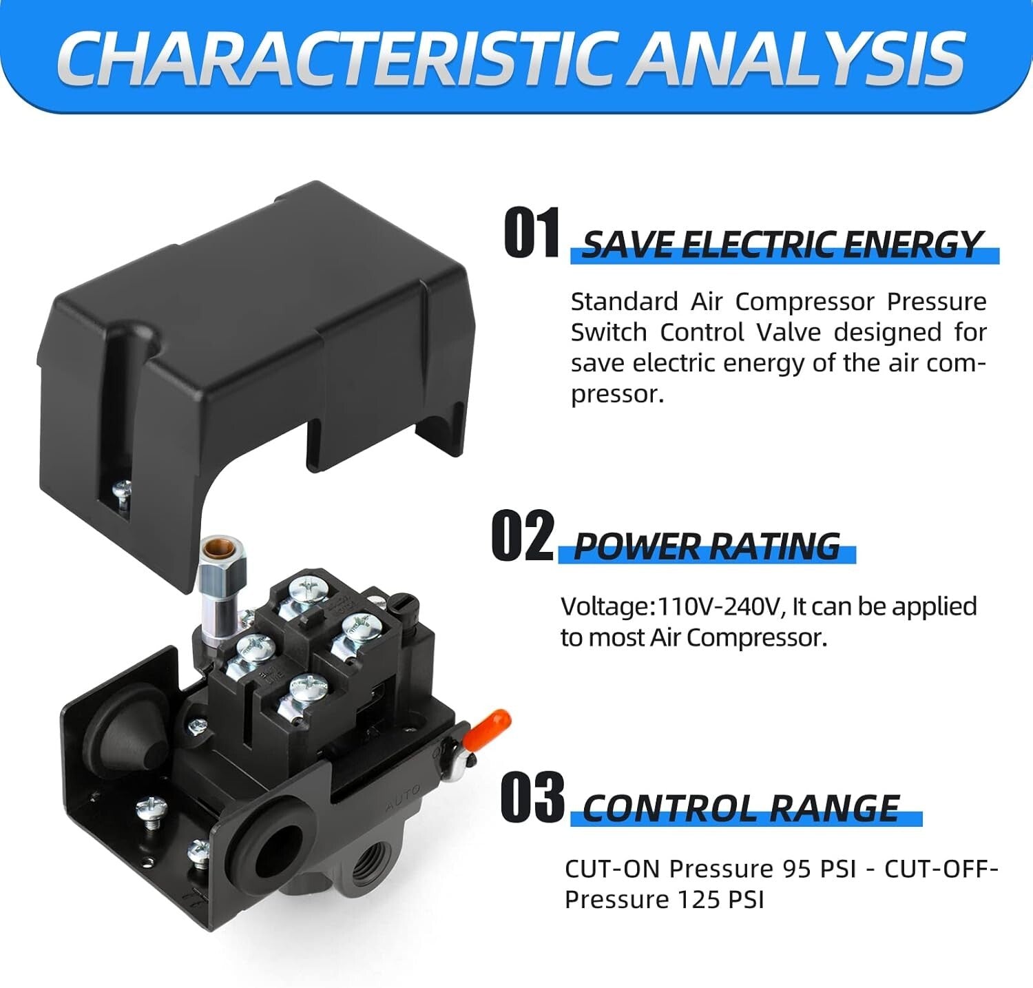 Complete Replacement Air Compressor Parts: Pressure Switch & Relief Valve