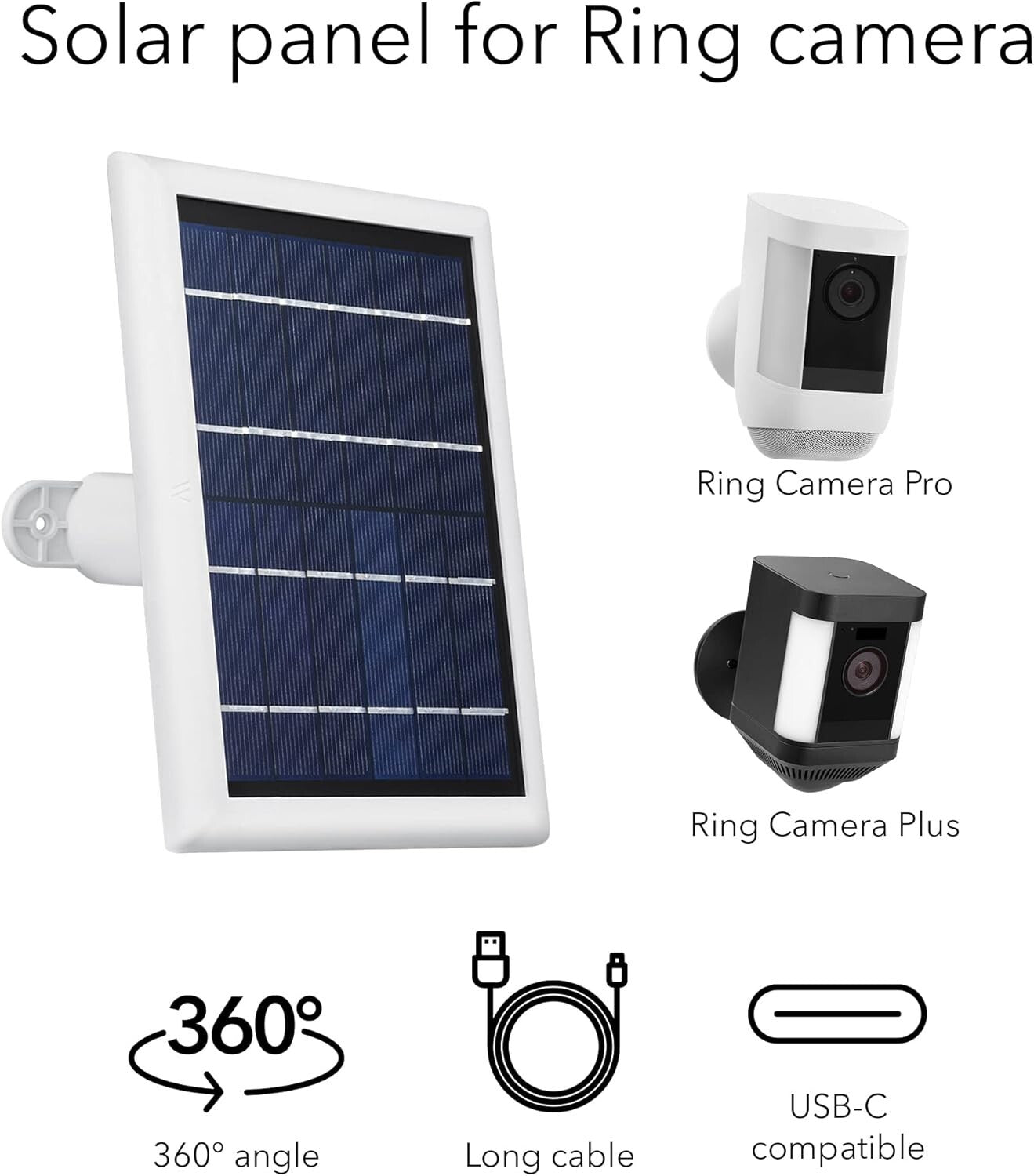 Efficient Solar Charging Panels for Ring Cameras - 2W USB-C, Easy Installation