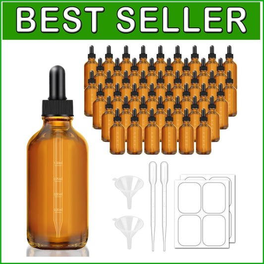 Bulk 48 Pack of 4 oz Leakproof Amber Glass Dropper Bottles with Labels & Funnels